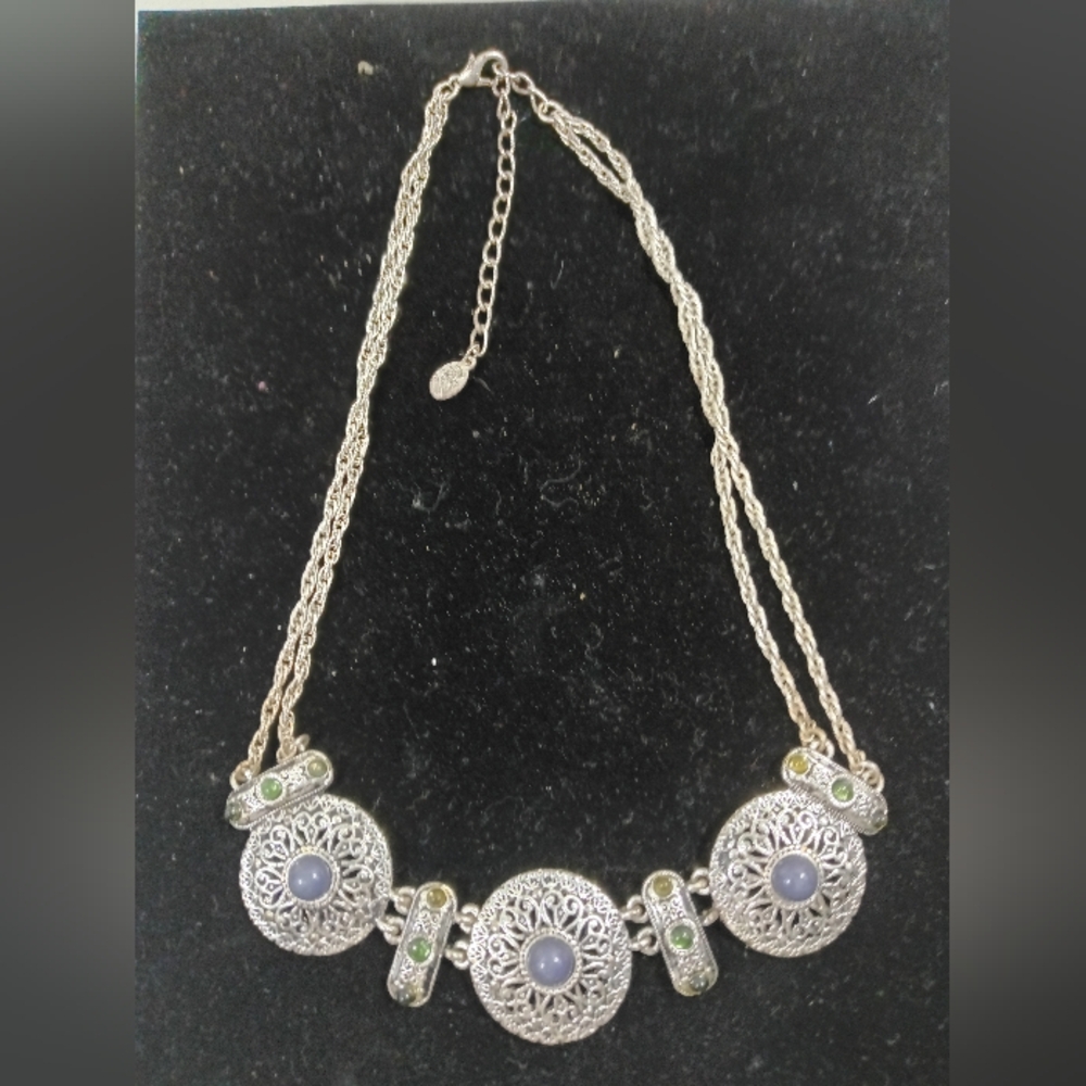 Buoux Terner Woman's Silver Tone Adjustable Necklace Multi Color Stone's